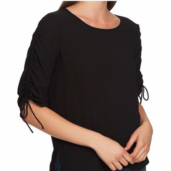 1. State Tops - 1.state ruched sleeve black blouse
